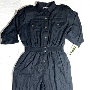 NEW VTG 80's Ideas Black 1 PC Romper Jumpsuit Jumper Coveralls Overalls Outfit L
